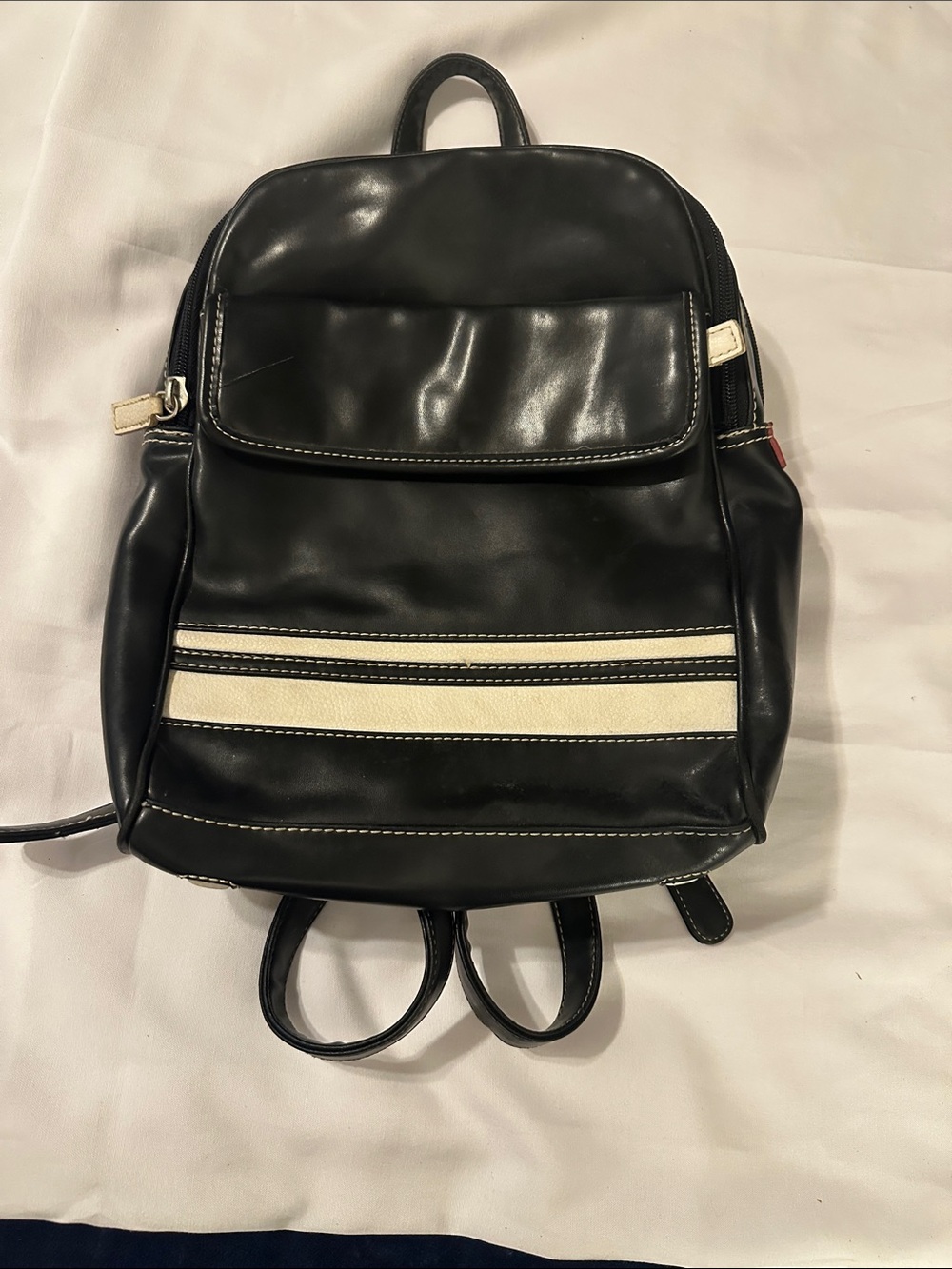 Nine West Black Backpack with Cream Stripes